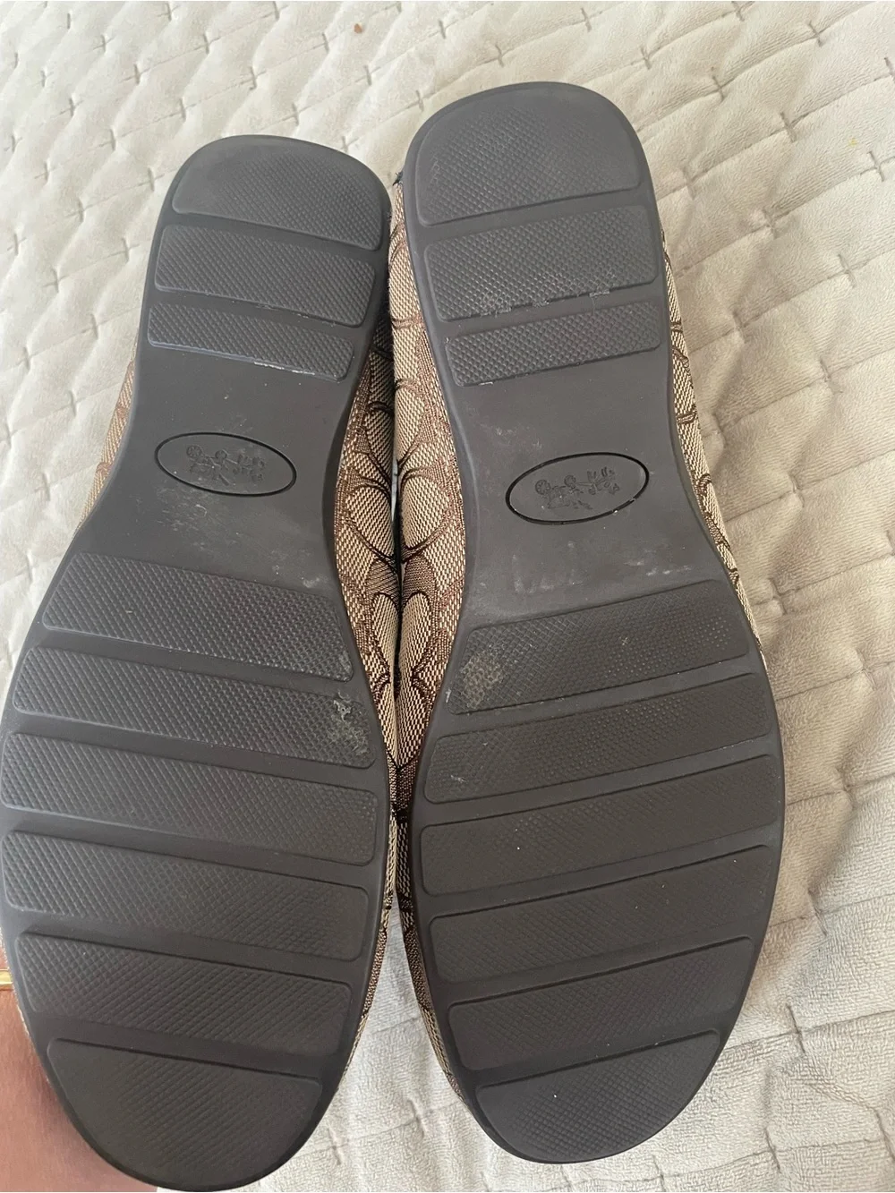 Coach Brown Signature Canvas Moccasins with Gold Plaque